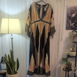 Lulu's Black Maxi Dress with Tan Geometric Panels